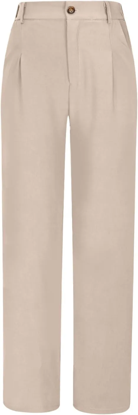 Uillui Suit Pants for Women Formal Business Casual Dress Pants Relax Fit Straight Leg Trousers High Waist Button Work Slacks