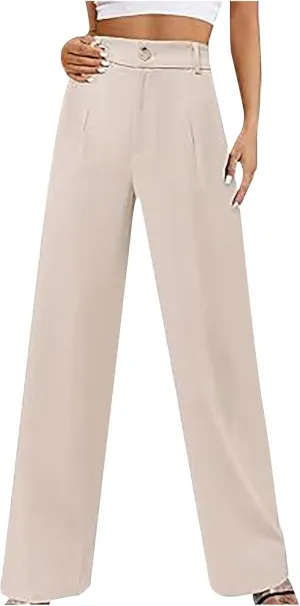 Uillui Suit Pants for Women Formal Business Casual Dress Pants Relax Fit Straight Leg Trousers High Waist Button Work Slacks