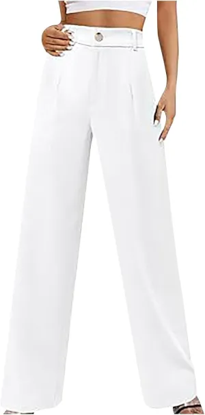 Uillui Suit Pants for Women Formal Business Casual Dress Pants Relax Fit Straight Leg Trousers High Waist Button Work Slacks