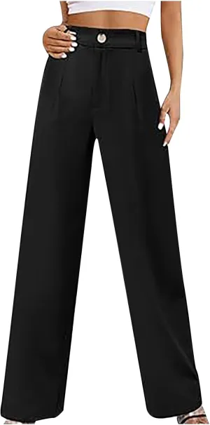Uillui Suit Pants for Women Formal Business Casual Dress Pants Relax Fit Straight Leg Trousers High Waist Button Work Slacks