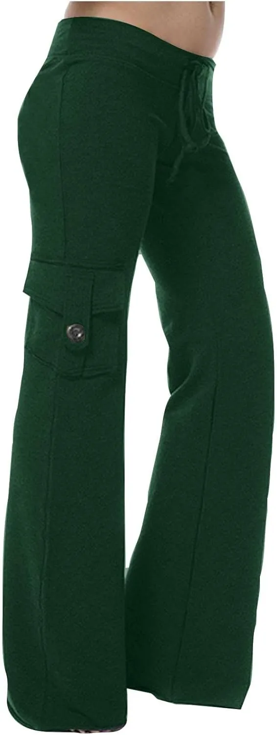 Uillui Womens Relax Fit Cargp Pants Palazzo Wide Leg Trousers Stretch Workout Yoga Pant Elastic Waist Straight Leg Sweatpant