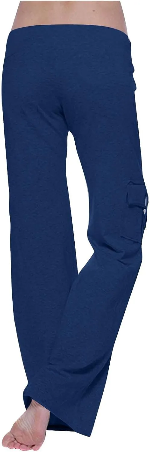 Uillui Womens Relax Fit Cargp Pants Palazzo Wide Leg Trousers Stretch Workout Yoga Pant Elastic Waist Straight Leg Sweatpant