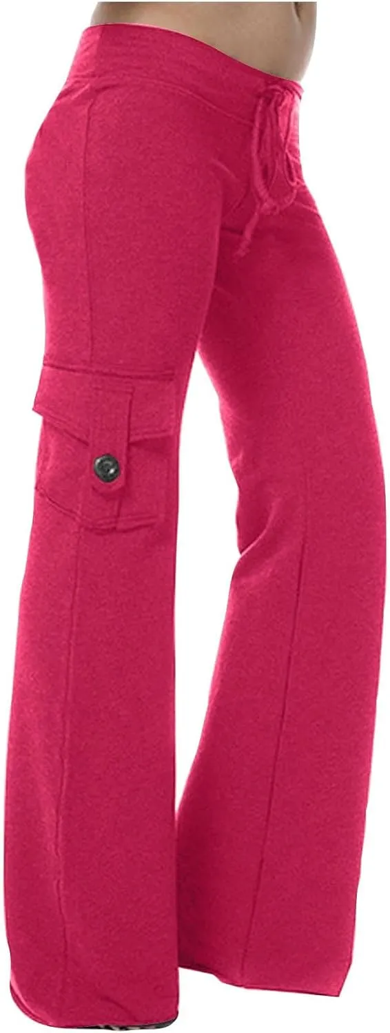 Uillui Womens Relax Fit Cargp Pants Palazzo Wide Leg Trousers Stretch Workout Yoga Pant Elastic Waist Straight Leg Sweatpant