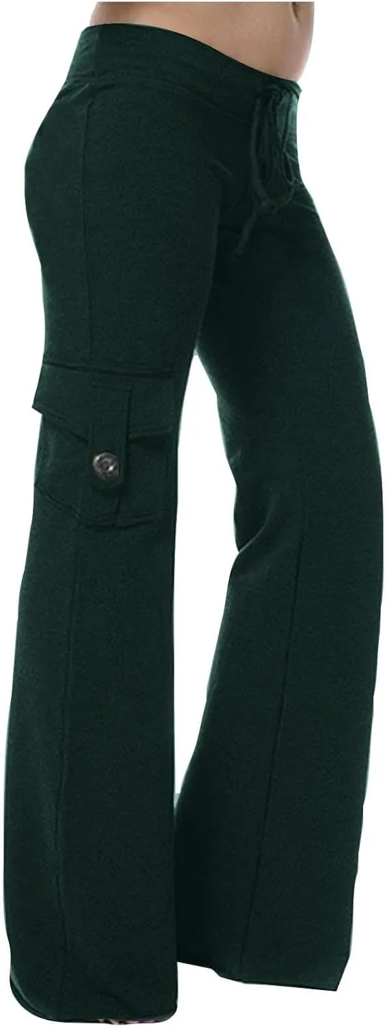 Uillui Womens Relax Fit Cargp Pants Palazzo Wide Leg Trousers Stretch Workout Yoga Pant Elastic Waist Straight Leg Sweatpant