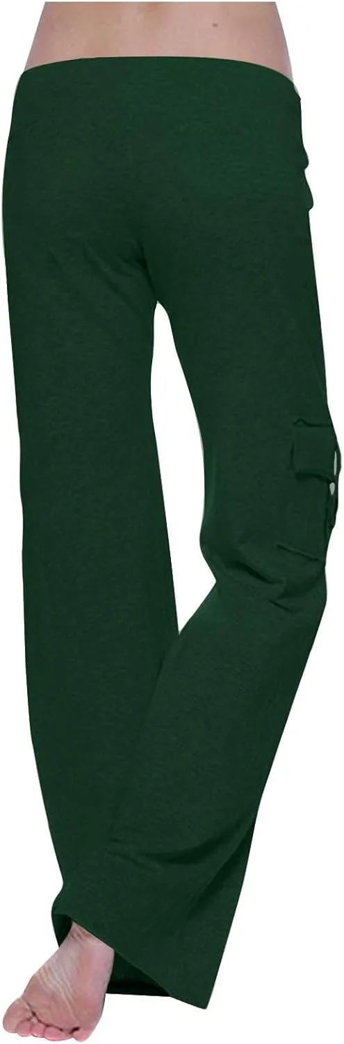 Uillui Womens Relax Fit Cargp Pants Palazzo Wide Leg Trousers Stretch Workout Yoga Pant Elastic Waist Straight Leg Sweatpant