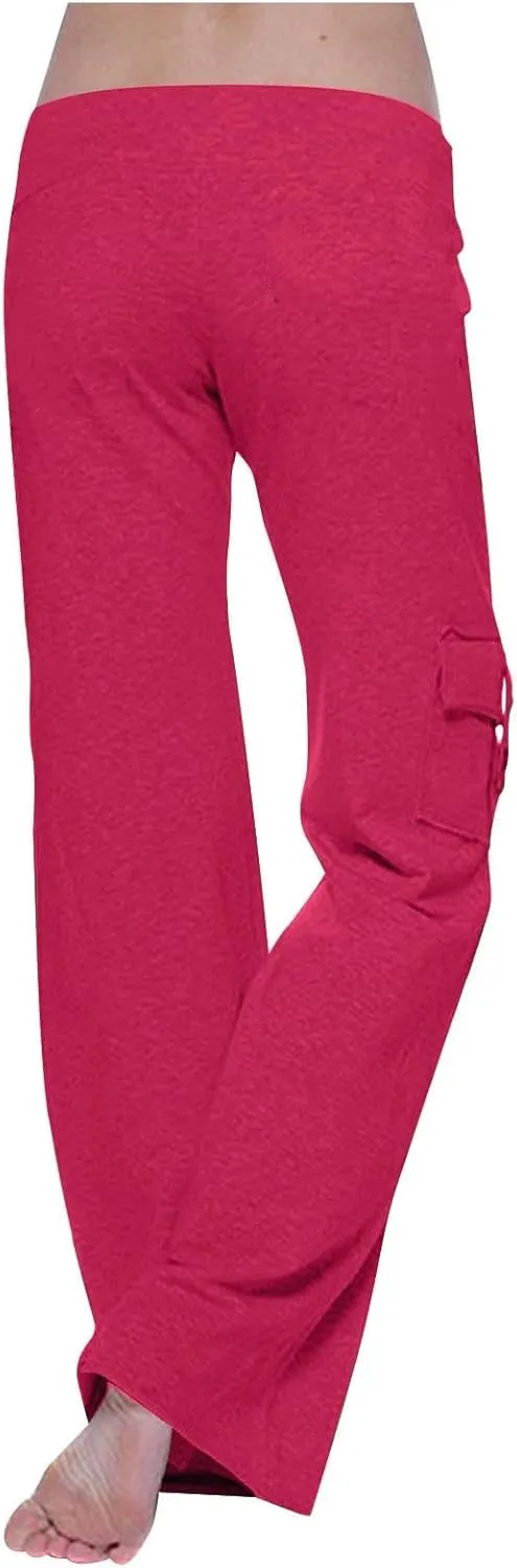Uillui Womens Relax Fit Cargp Pants Palazzo Wide Leg Trousers Stretch Workout Yoga Pant Elastic Waist Straight Leg Sweatpant