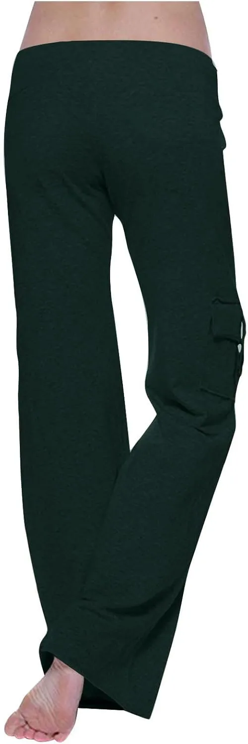 Uillui Womens Relax Fit Cargp Pants Palazzo Wide Leg Trousers Stretch Workout Yoga Pant Elastic Waist Straight Leg Sweatpant
