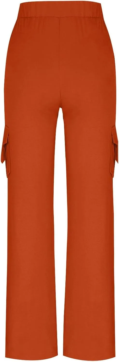 Uillui Womens Relax Fit Cargp Pants Palazzo Wide Leg Trousers Stretch Workout Yoga Pant Elastic Waist Straight Leg Sweatpant