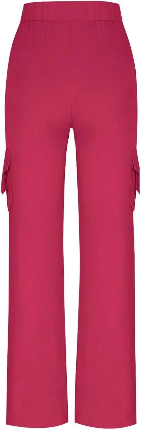 Uillui Womens Relax Fit Cargp Pants Palazzo Wide Leg Trousers Stretch Workout Yoga Pant Elastic Waist Straight Leg Sweatpant