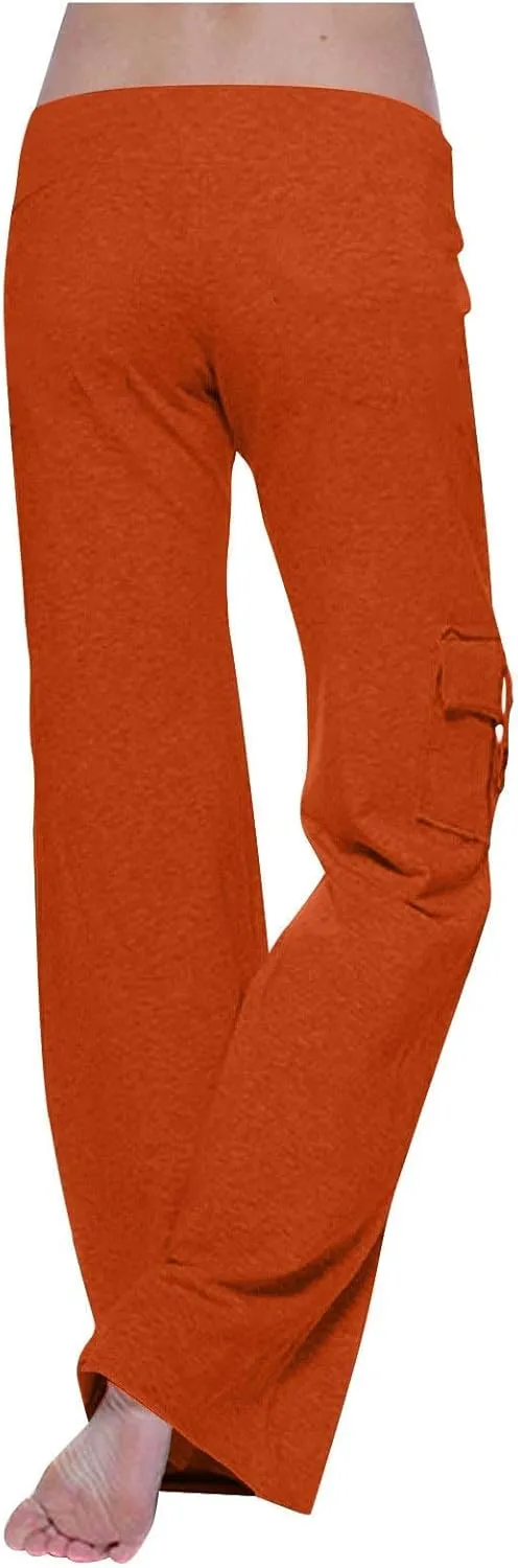 Uillui Womens Relax Fit Cargp Pants Palazzo Wide Leg Trousers Stretch Workout Yoga Pant Elastic Waist Straight Leg Sweatpant