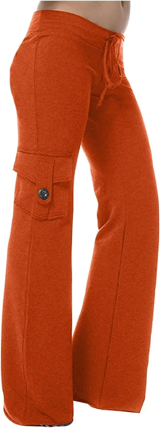 Uillui Womens Relax Fit Cargp Pants Palazzo Wide Leg Trousers Stretch Workout Yoga Pant Elastic Waist Straight Leg Sweatpant