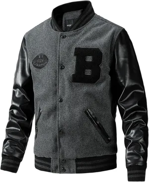 Varsity Jacket Men Leather Sleeve Slim Fit College Baseball Jackets Embroidered Letterman Bomber Coats Streetwear Fall