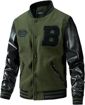 Varsity Jacket Men Leather Sleeve Slim Fit College Baseball Jackets Embroidered Letterman Bomber Coats Streetwear Fall