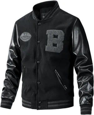 Varsity Jacket Men Leather Sleeve Slim Fit College Baseball Jackets Embroidered Letterman Bomber Coats Streetwear Fall