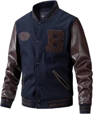 Varsity Jacket Men Leather Sleeve Slim Fit College Baseball Jackets Embroidered Letterman Bomber Coats Streetwear Fall