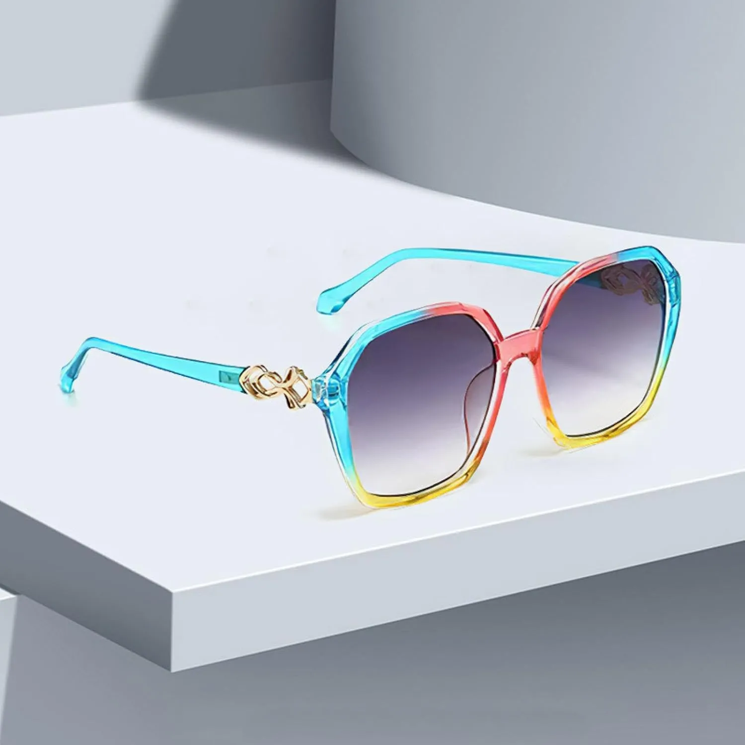 Vintage Black Sunglasses Woman Luxury Big Rectangle Sun Glasses Female Gradient Clear