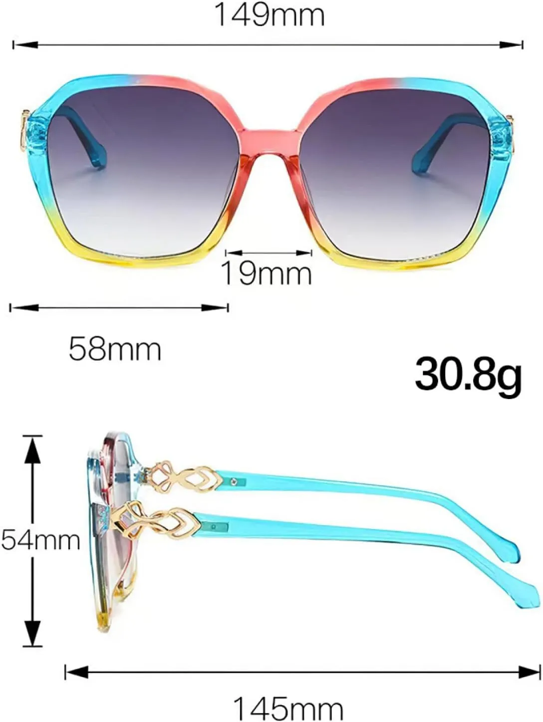 Vintage Black Sunglasses Woman Luxury Big Rectangle Sun Glasses Female Gradient Clear