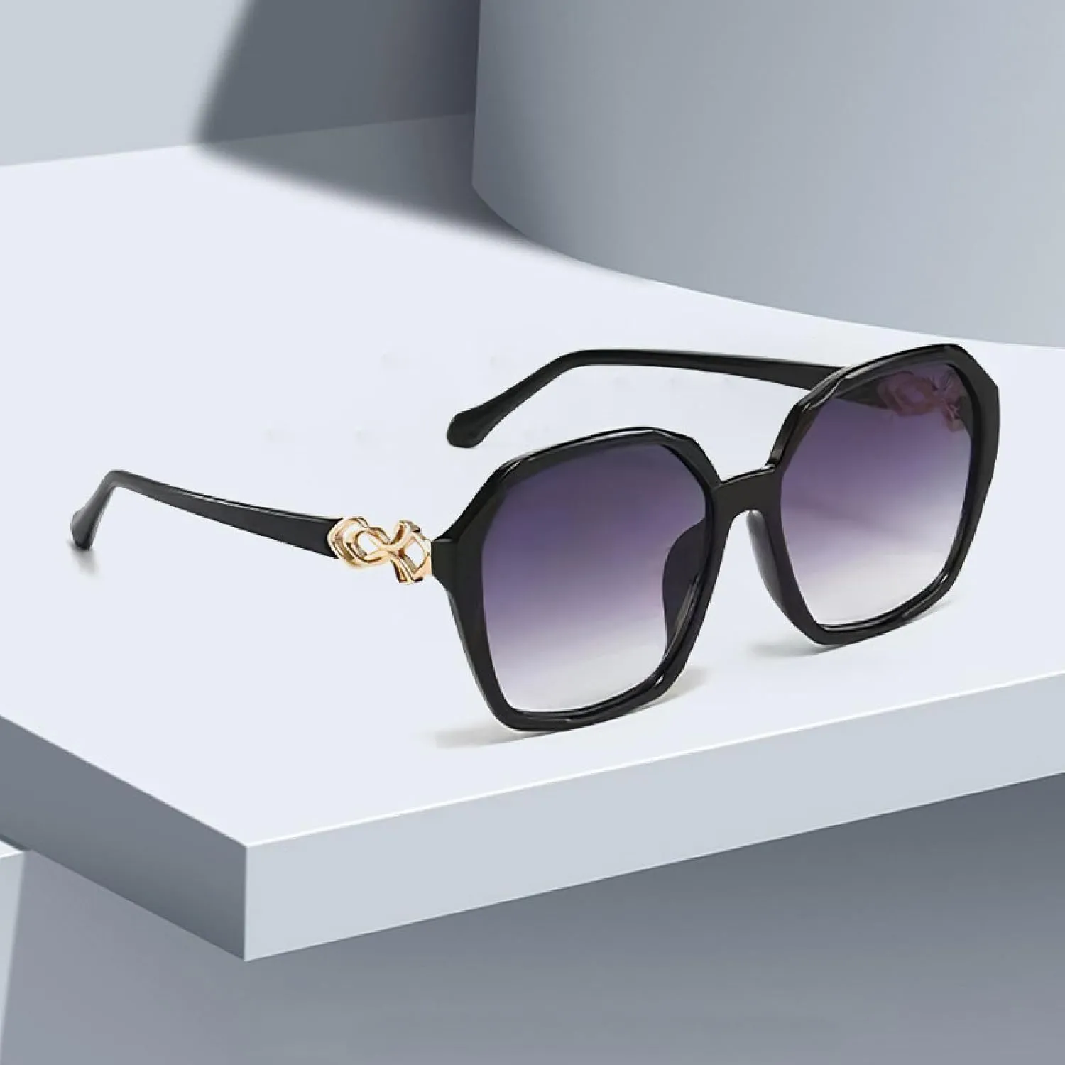 Vintage Black Sunglasses Woman Luxury Big Rectangle Sun Glasses Female Gradient Clear