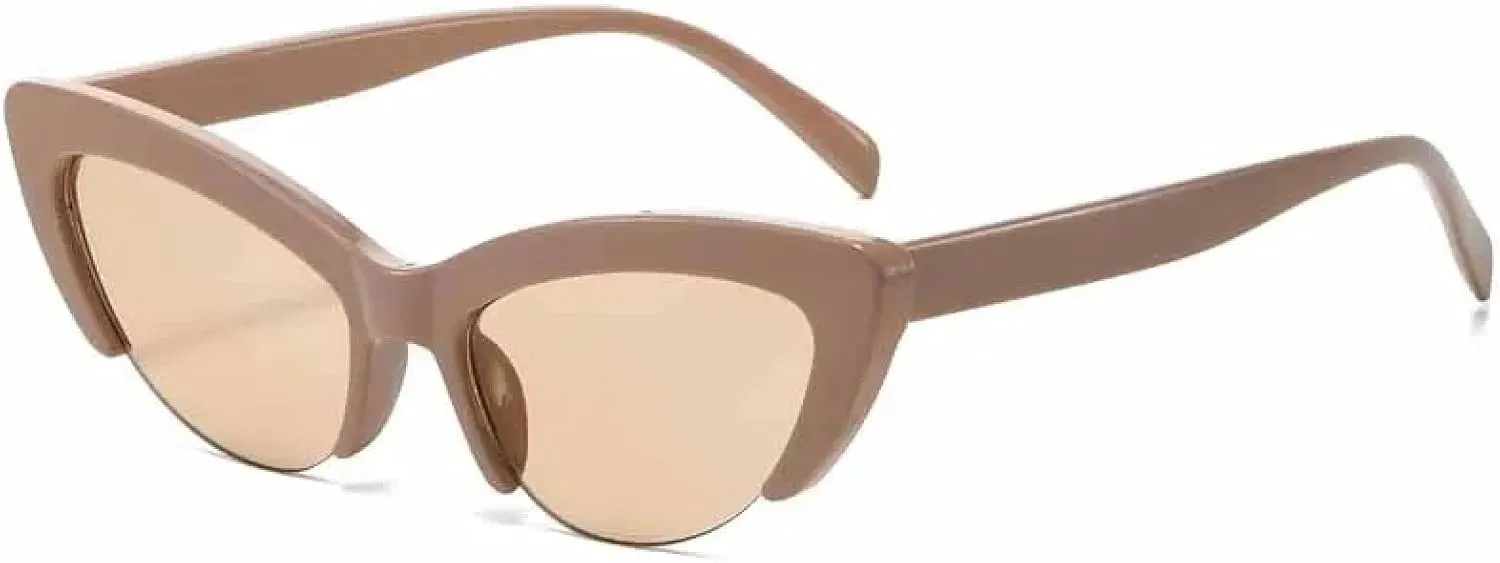 Vintage Cat Eye Half Frame Sunglasses Woman Retro Sun Glasses Female Fashion Mirror Outdoor Shades