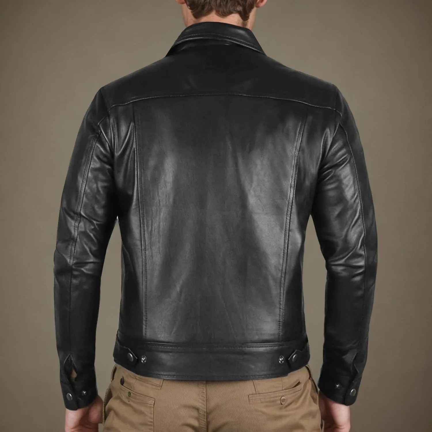 Vintage Leather Jacket Men Casual Lapel Collar Modern Soft Faux Leather Biker Motorcycle Jackets Outerwear Slim Fit