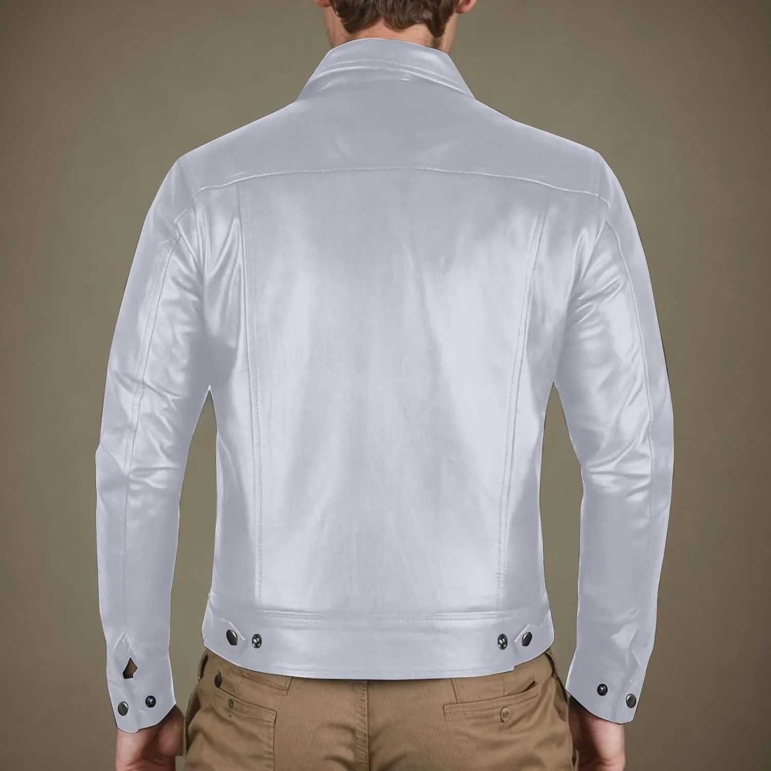 Vintage Leather Jacket Men Casual Lapel Collar Modern Soft Faux Leather Biker Motorcycle Jackets Outerwear Slim Fit