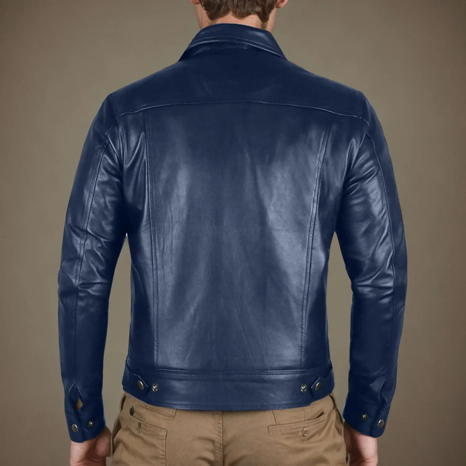 Vintage Leather Jacket Men Casual Lapel Collar Modern Soft Faux Leather Biker Motorcycle Jackets Outerwear Slim Fit