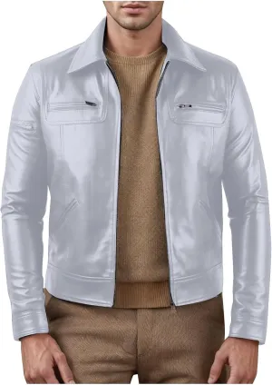 Vintage Leather Jacket Men Casual Lapel Collar Modern Soft Faux Leather Biker Motorcycle Jackets Outerwear Slim Fit