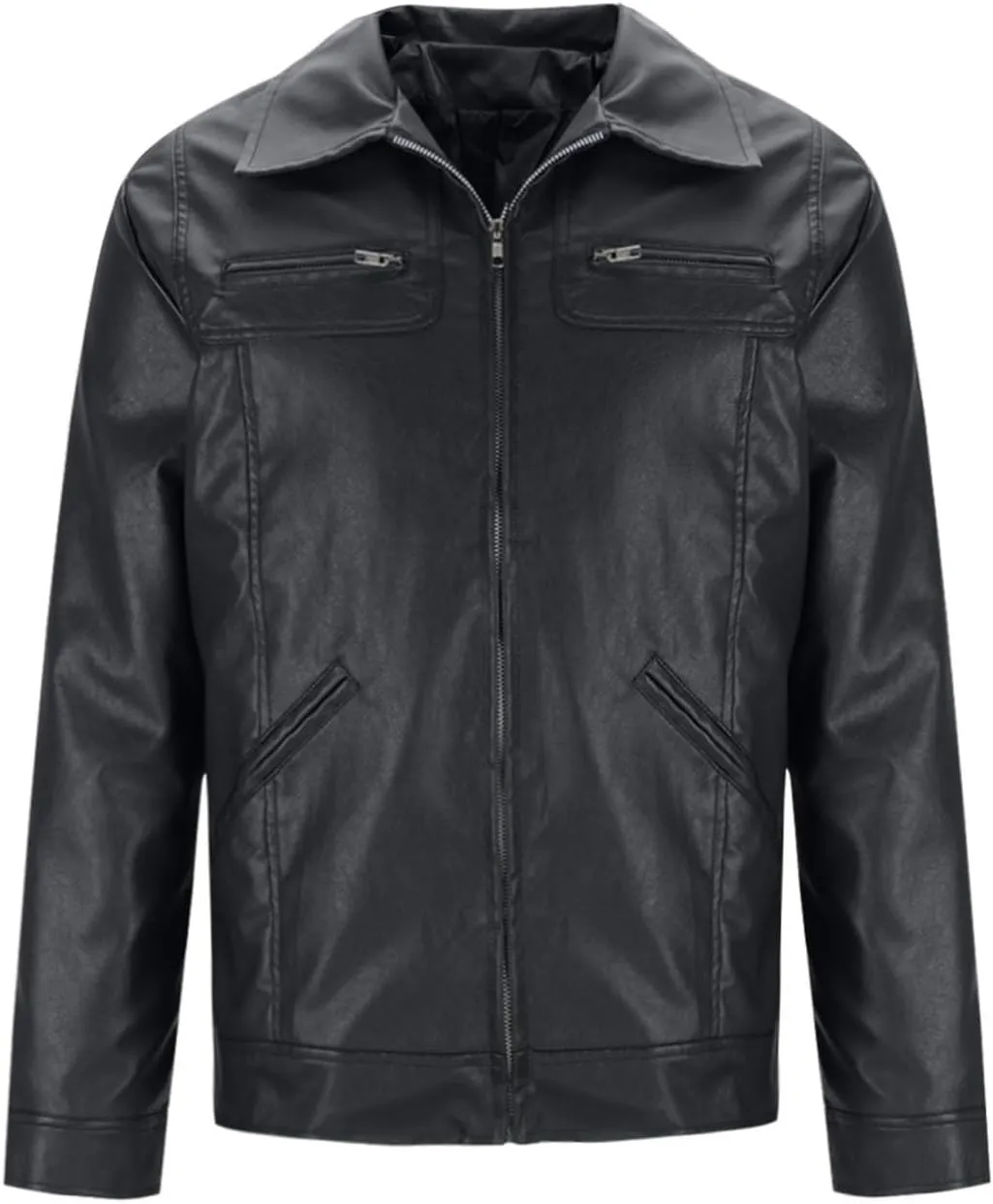Vintage Leather Jacket Men Casual Lapel Collar Modern Soft Faux Leather Biker Motorcycle Jackets Outerwear Slim Fit