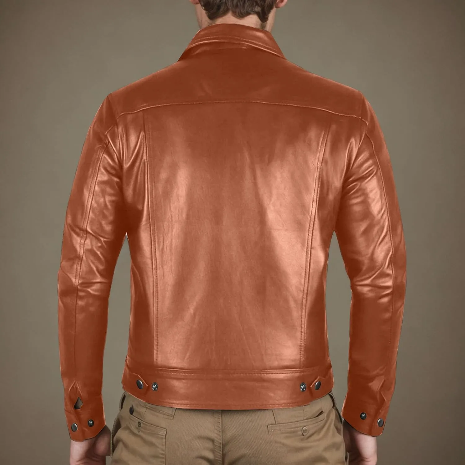 Vintage Leather Jacket Men Casual Lapel Collar Modern Soft Faux Leather Biker Motorcycle Jackets Outerwear Slim Fit
