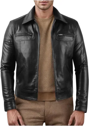 Vintage Leather Jacket Men Casual Lapel Collar Modern Soft Faux Leather Biker Motorcycle Jackets Outerwear Slim Fit