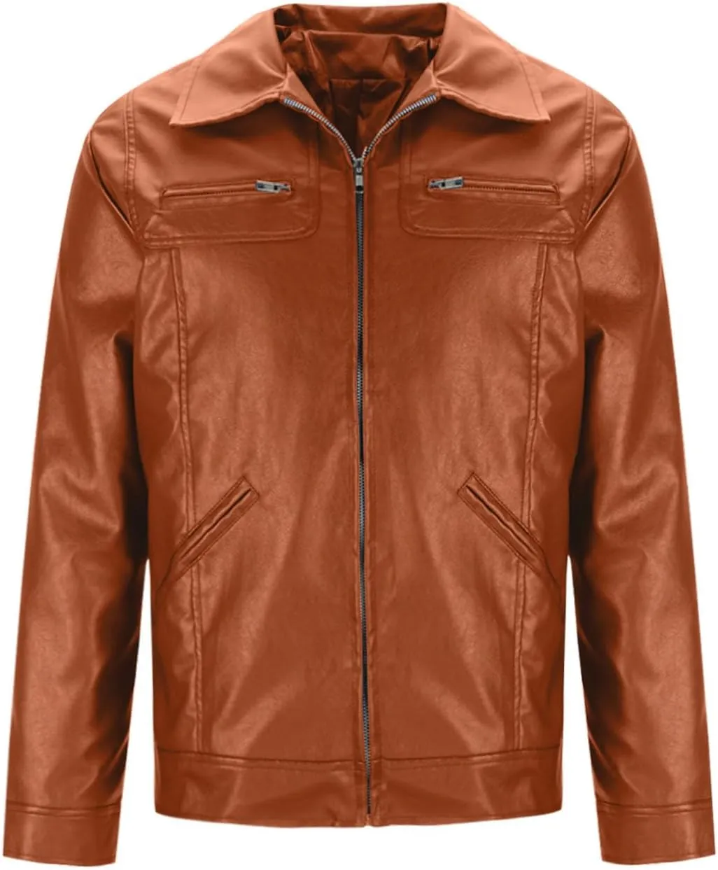 Vintage Leather Jacket Men Casual Lapel Collar Modern Soft Faux Leather Biker Motorcycle Jackets Outerwear Slim Fit