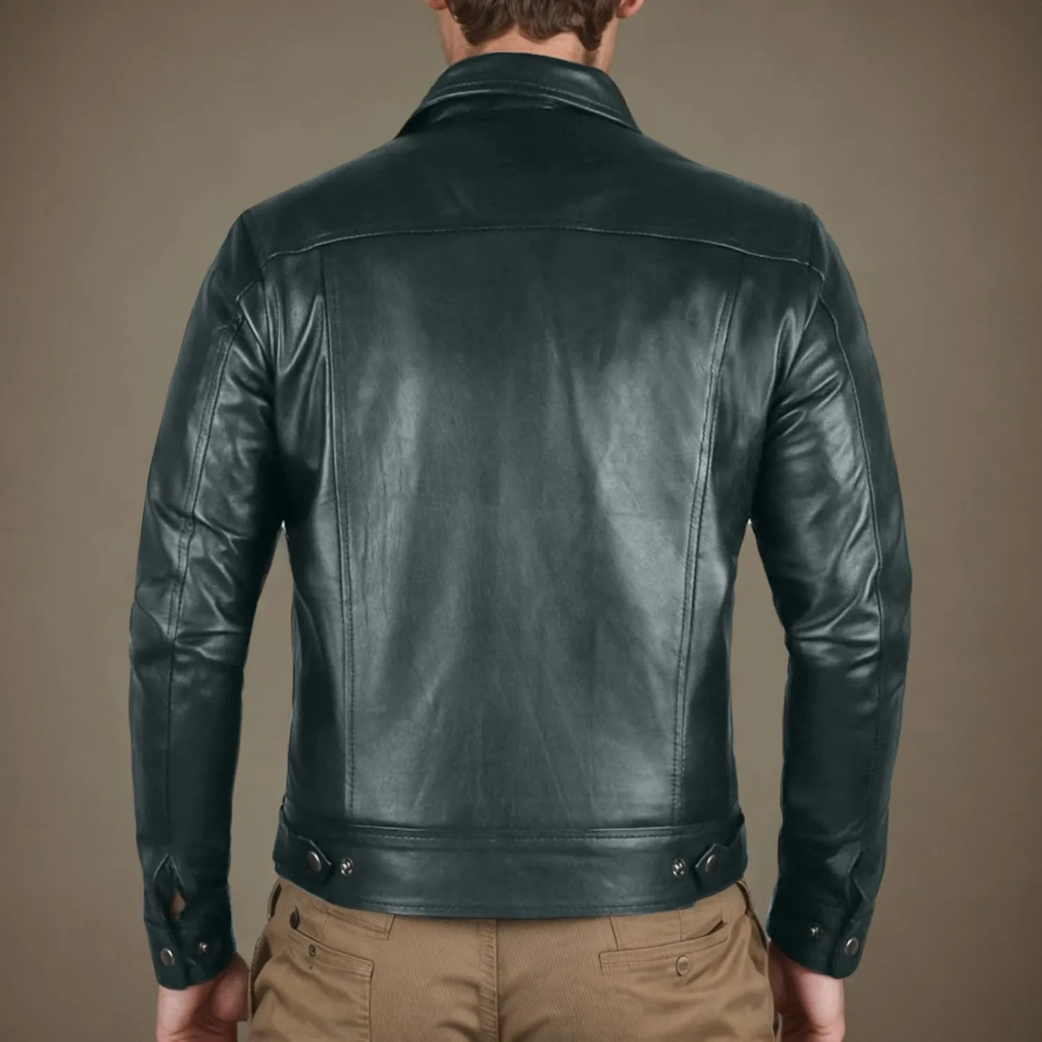 Vintage Leather Jacket Men Casual Lapel Collar Modern Soft Faux Leather Biker Motorcycle Jackets Outerwear Slim Fit