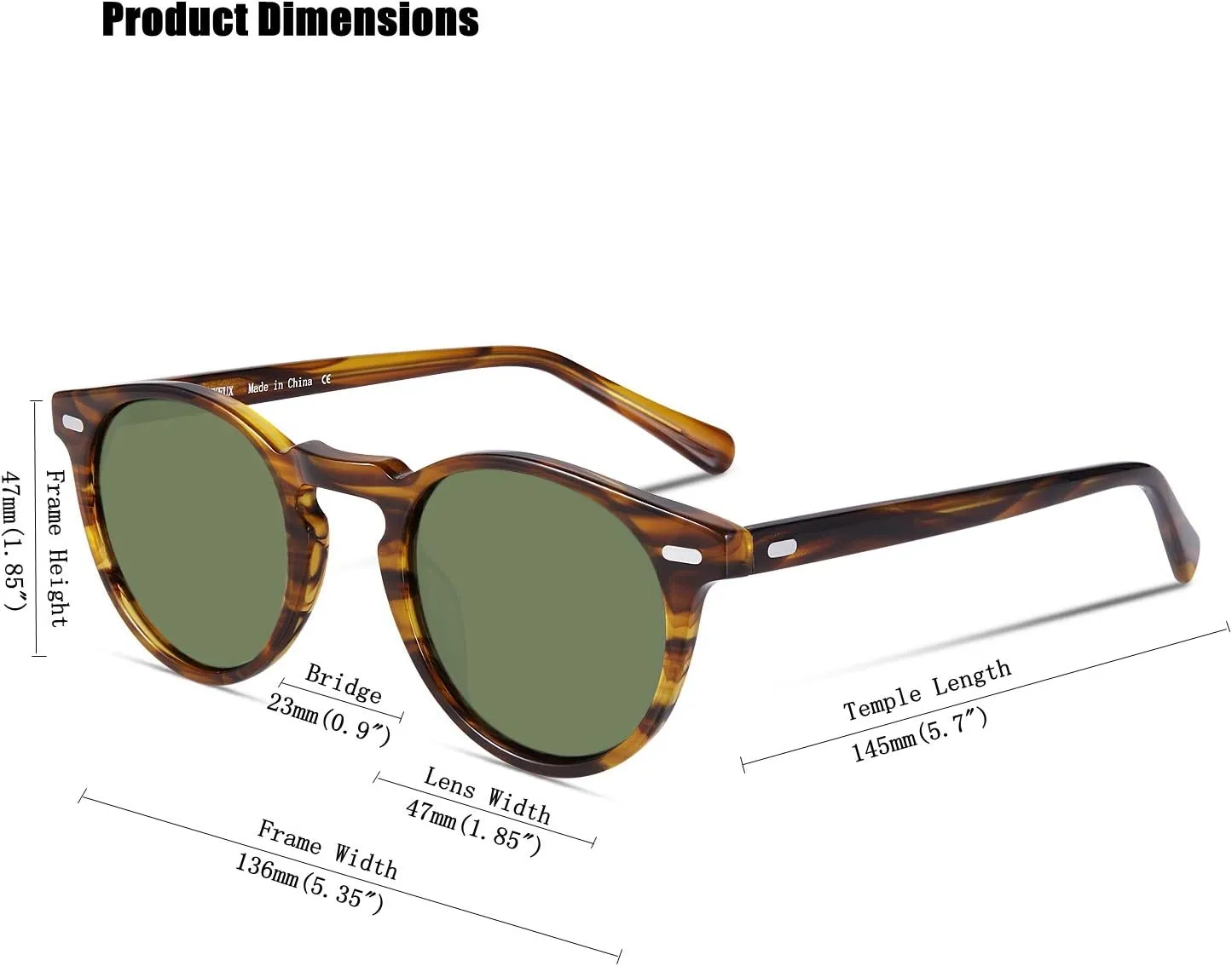 Vintage Round Polarized Sunglasses for Women and Men, 100% UV Protection