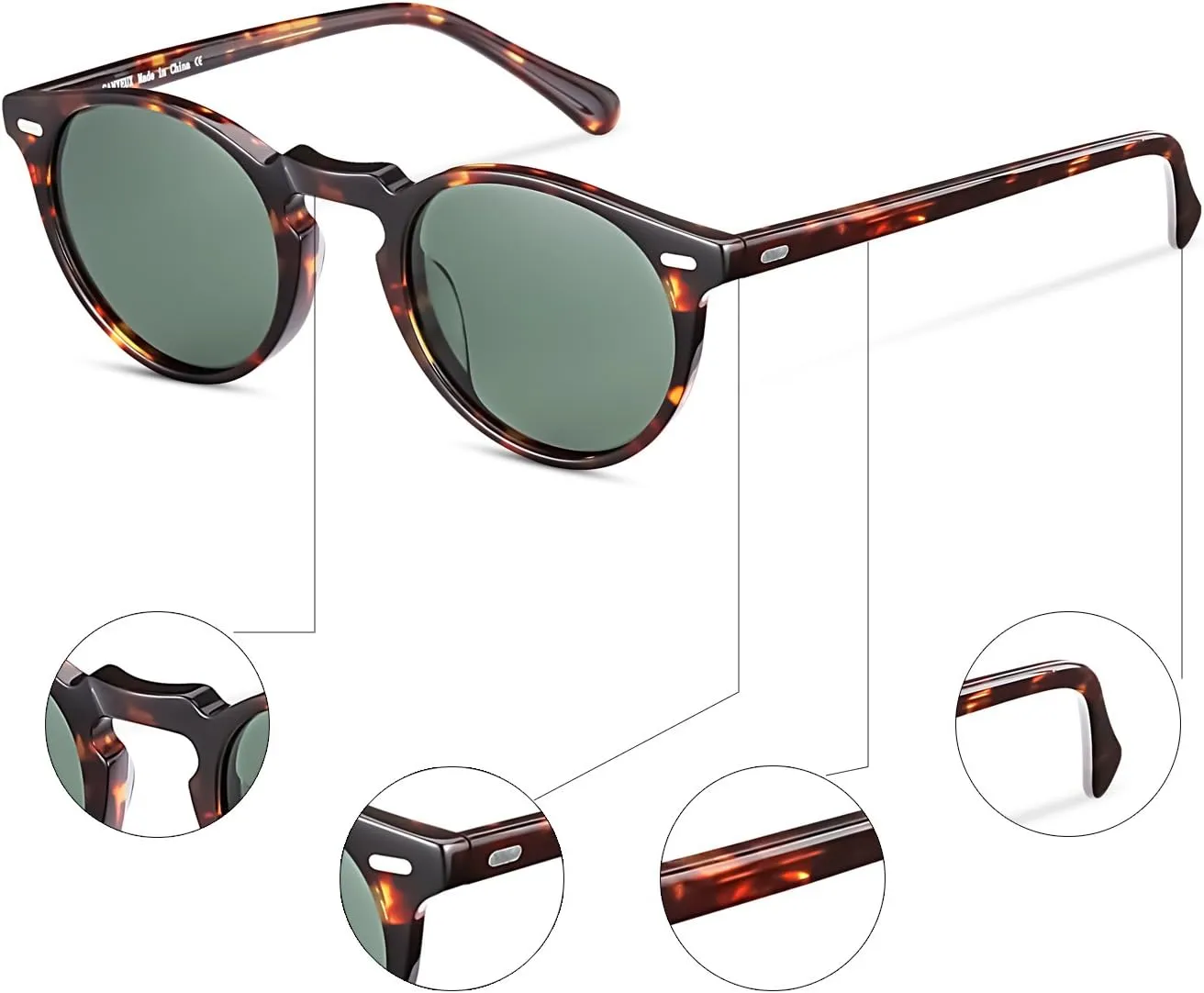 Vintage Round Polarized Sunglasses for Women and Men, 100% UV Protection