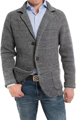Wankang Mens Cardigan Sweaters Shawl Collar Button Down Knit Blazer Jacket Knitwear Causal Open Front Winter Outwear for Men