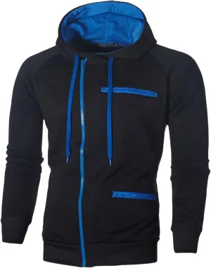 Wankang Mens Full Zip Fleece Hoodies Solid Drawstring Slim Fit Long Sleeve Lightweight Hooded Sweatshirt with Zipper Pockets