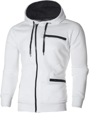 Wankang Mens Full Zip Fleece Hoodies Solid Drawstring Slim Fit Long Sleeve Lightweight Hooded Sweatshirt with Zipper Pockets