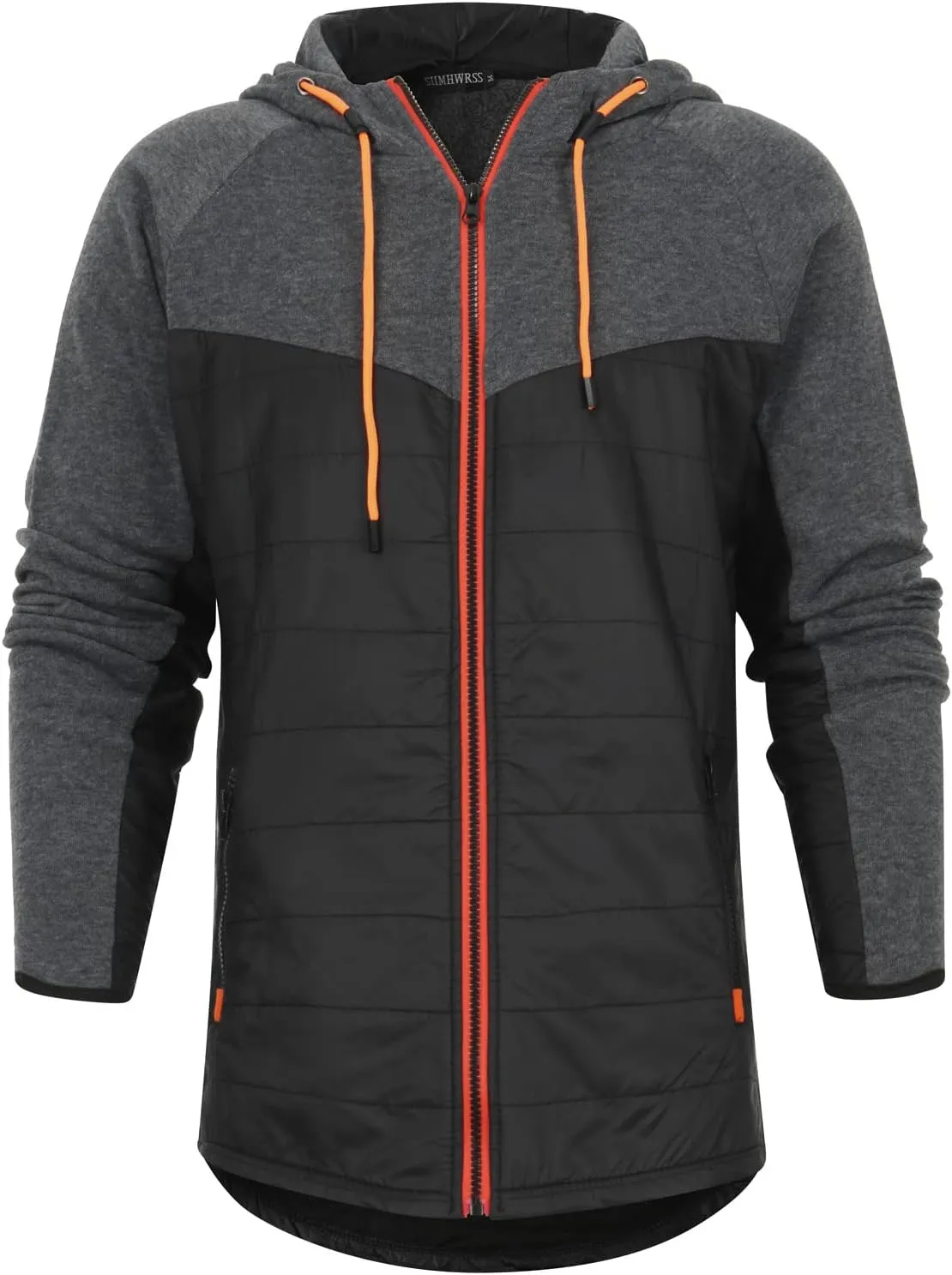 Warm Hoodies For Men Zip Up Hoodies Slim Fit Color Block Quilted Sweatshirts Jacket With Zipper Pockets