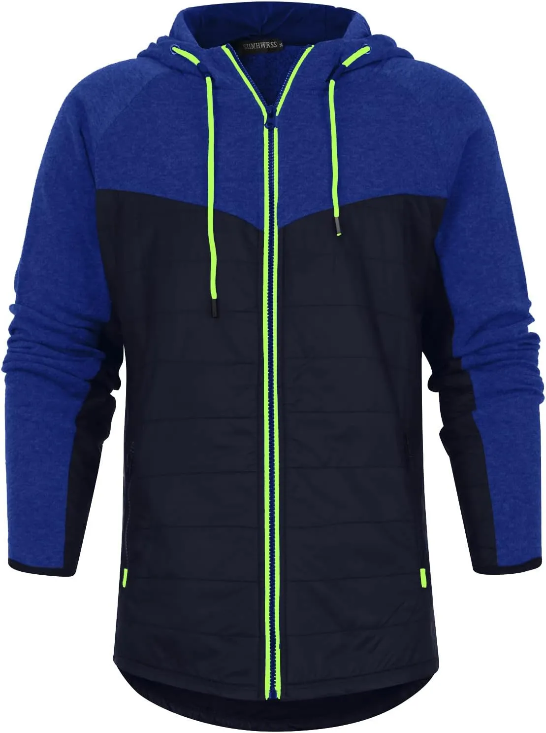 Warm Hoodies For Men Zip Up Hoodies Slim Fit Color Block Quilted Sweatshirts Jacket With Zipper Pockets