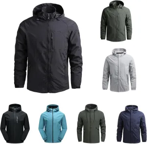 Waterproof Jackets for Men Lightweight Full Zip Long Sleeve Windbreaker Jackets with Hood Detachable Hiking Coats