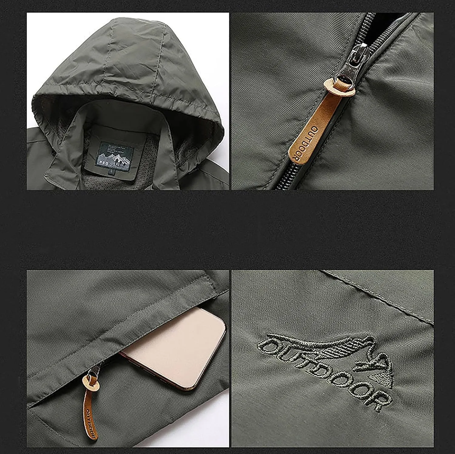 Waterproof Jackets for Men Lightweight Full Zip Long Sleeve Windbreaker Jackets with Hood Detachable Hiking Coats
