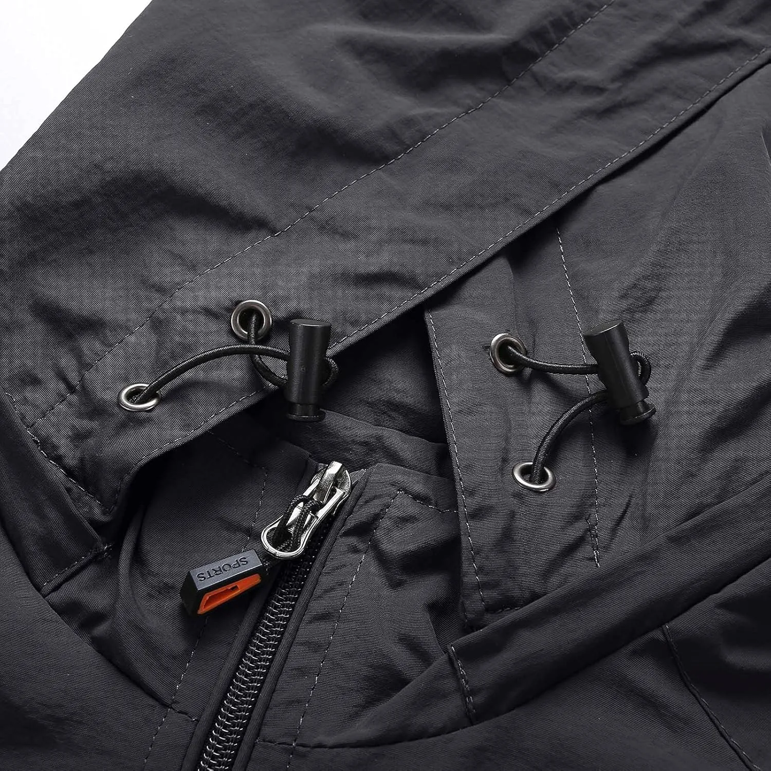 Waterproof Jackets for Men Lightweight Full Zip Long Sleeve Windbreaker Jackets with Hood Detachable Hiking Coats