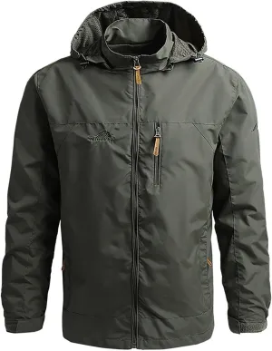 Waterproof Jackets for Men Lightweight Full Zip Long Sleeve Windbreaker Jackets with Hood Detachable Hiking Coats