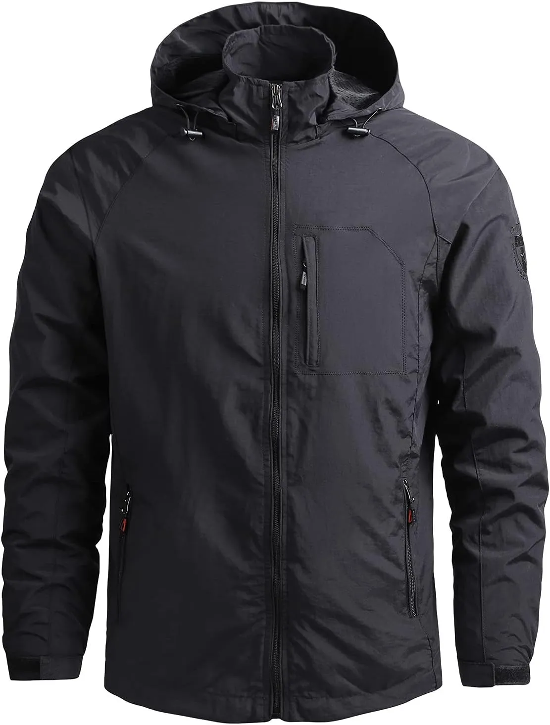 Waterproof Jackets for Men Lightweight Full Zip Long Sleeve Windbreaker Jackets with Hood Detachable Hiking Coats