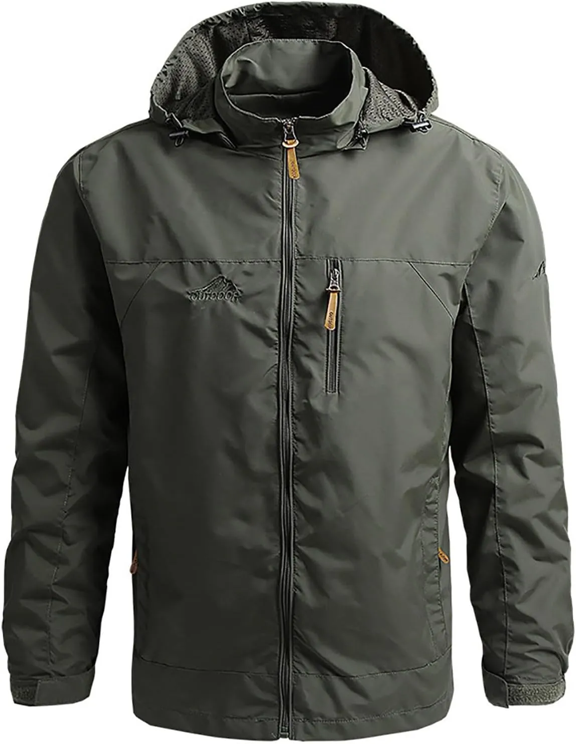 Waterproof Jackets for Men Lightweight Full Zip Long Sleeve Windbreaker Jackets with Hood Detachable Hiking Coats