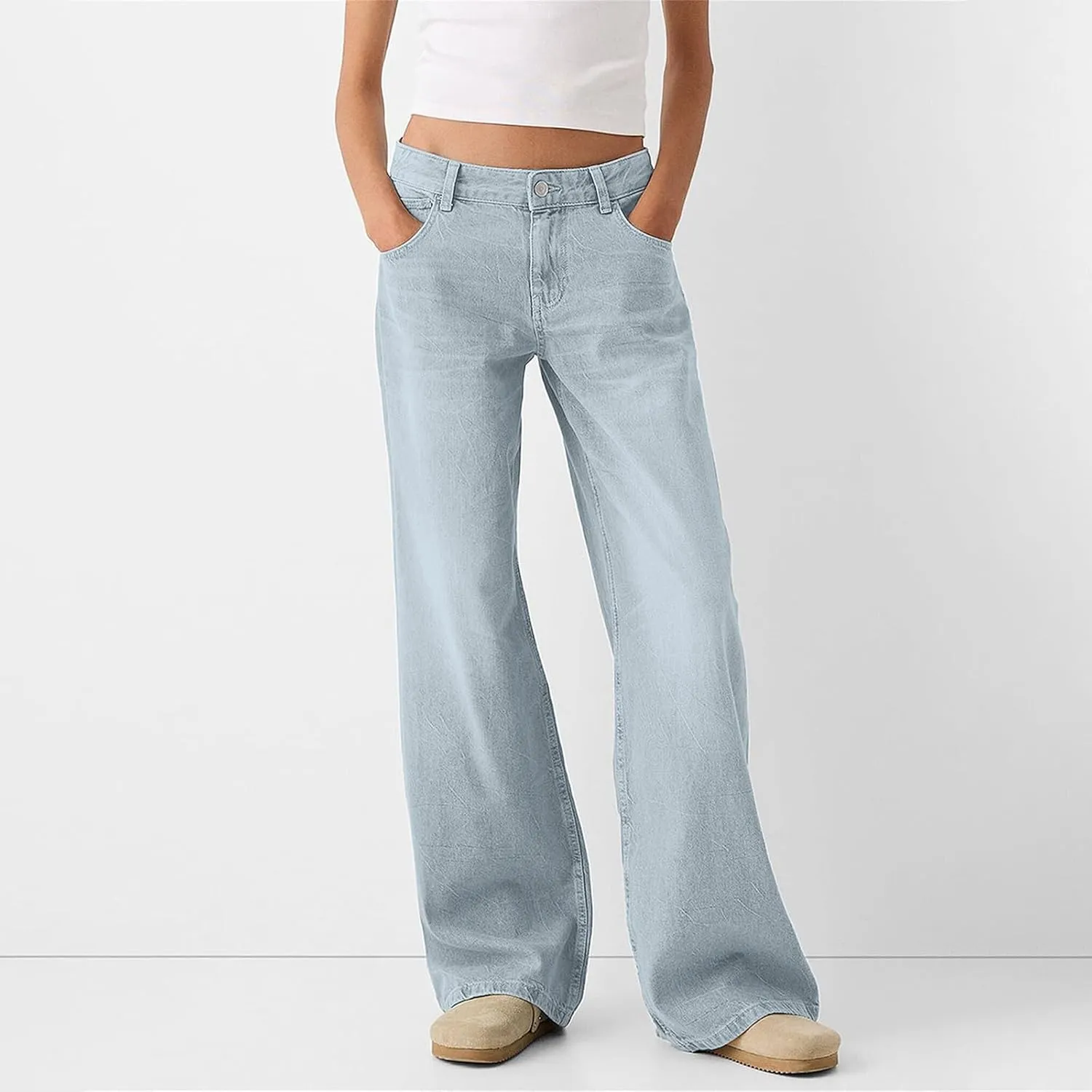 Wide Leg Jeans Women Boyfriend Low Rise Baggy Jeans Y2k Straight Leg Jeans Trendy Denim Pants Trousers