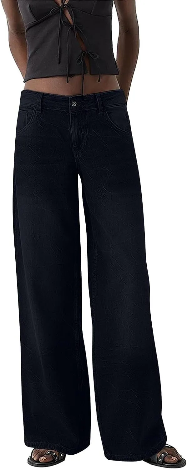 Wide Leg Jeans Women Boyfriend Low Rise Baggy Jeans Y2k Straight Leg Jeans Trendy Denim Pants Trousers