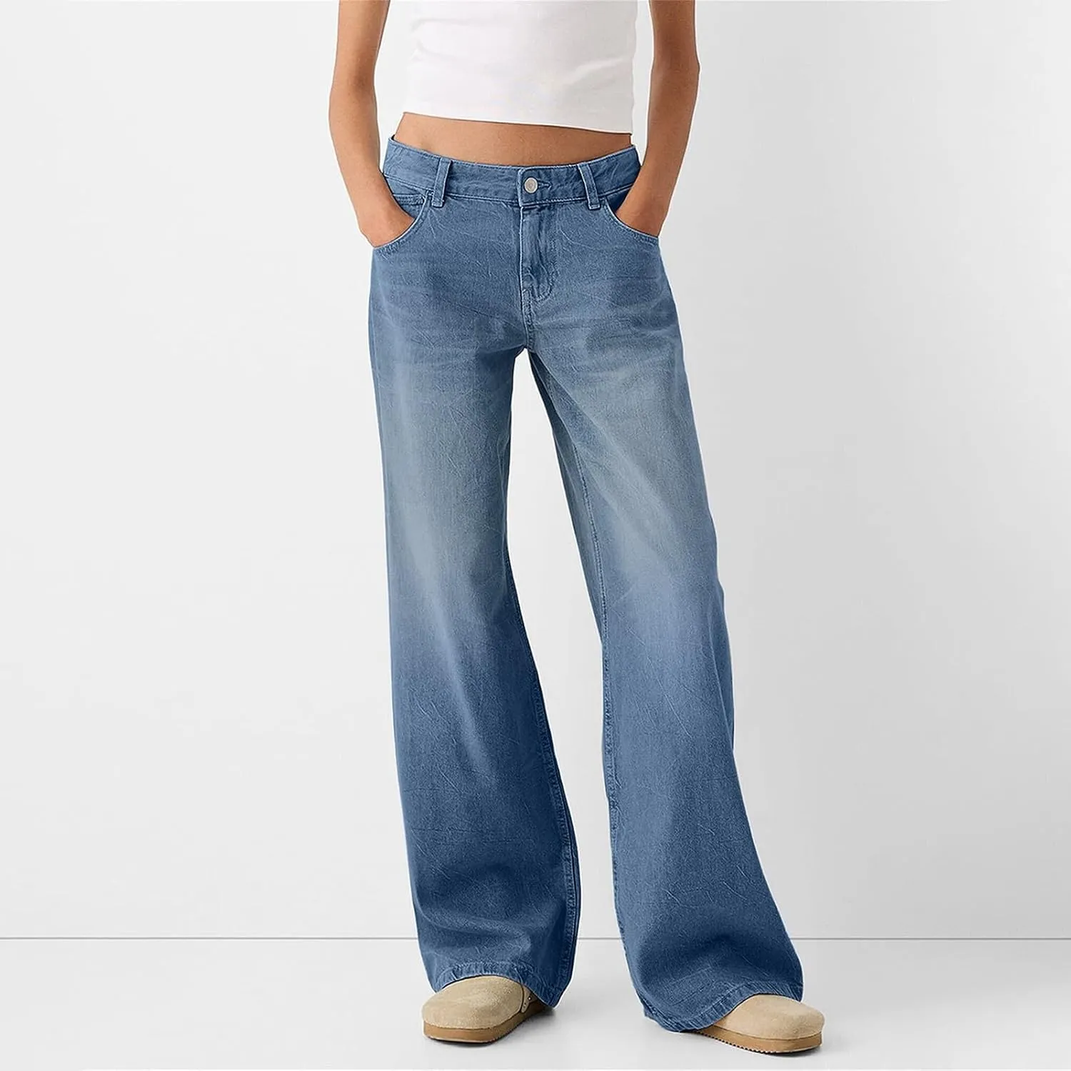 Wide Leg Jeans Women Boyfriend Low Rise Baggy Jeans Y2k Straight Leg Jeans Trendy Denim Pants Trousers