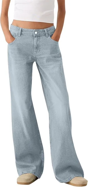 Wide Leg Jeans Women Boyfriend Low Rise Baggy Jeans Y2k Straight Leg Jeans Trendy Denim Pants Trousers