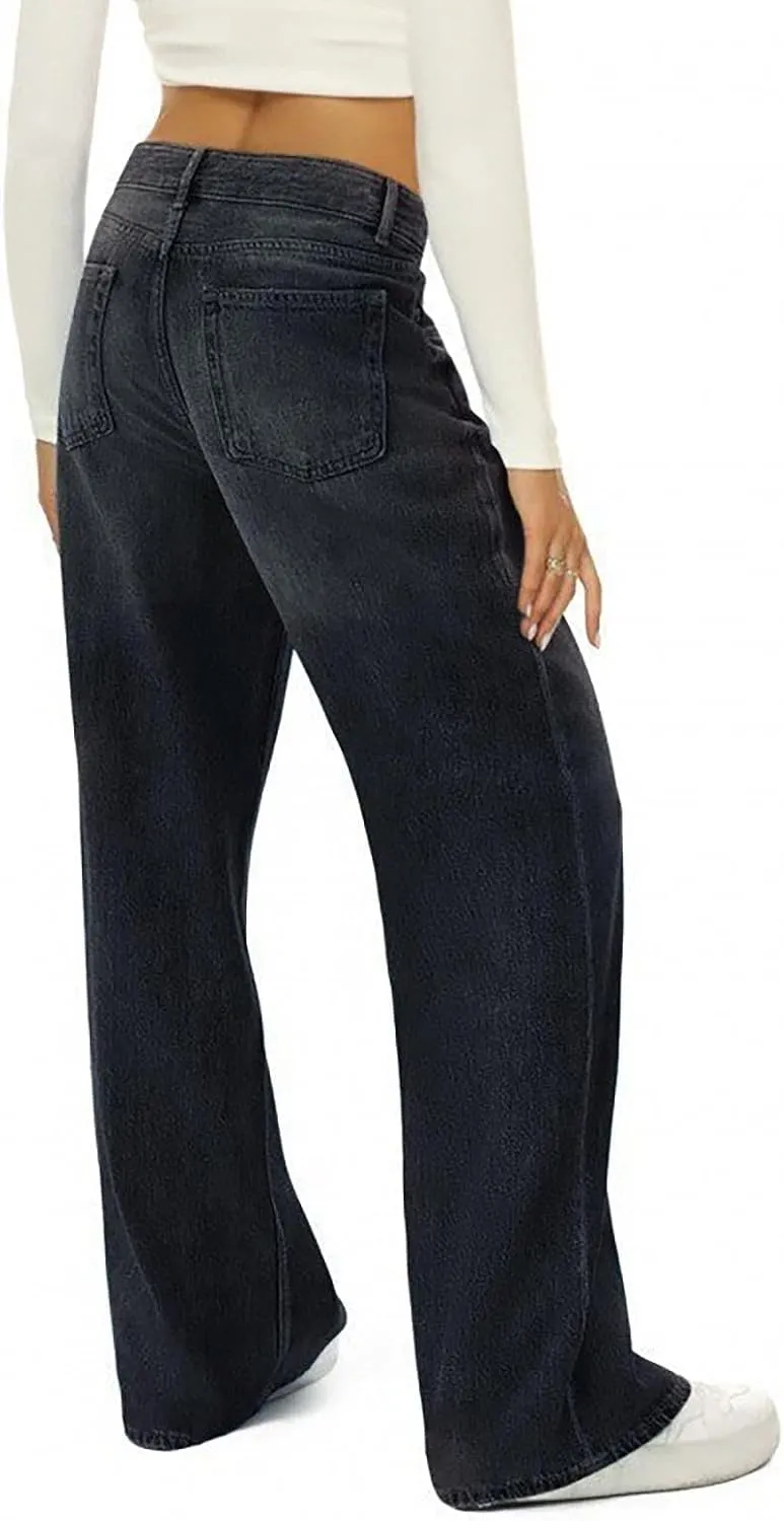 Wide Leg Jeans Women Boyfriend Low Rise Baggy Jeans Y2k Straight Leg Jeans Trendy Denim Pants Trousers